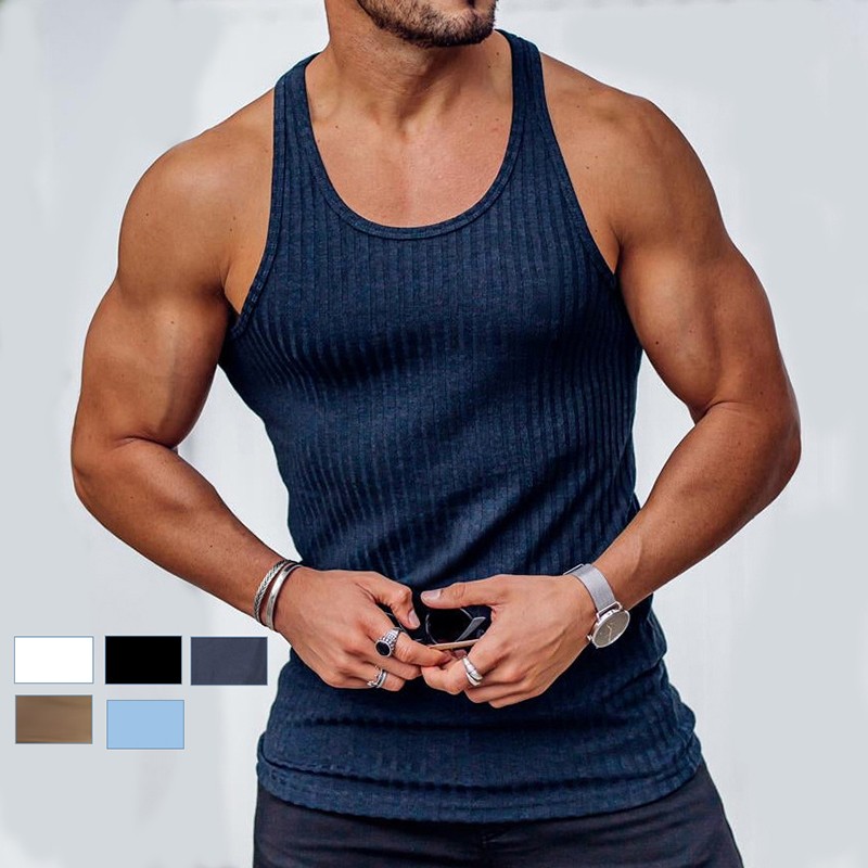 Camiseta sin mangas de canalé con músculos de compresión